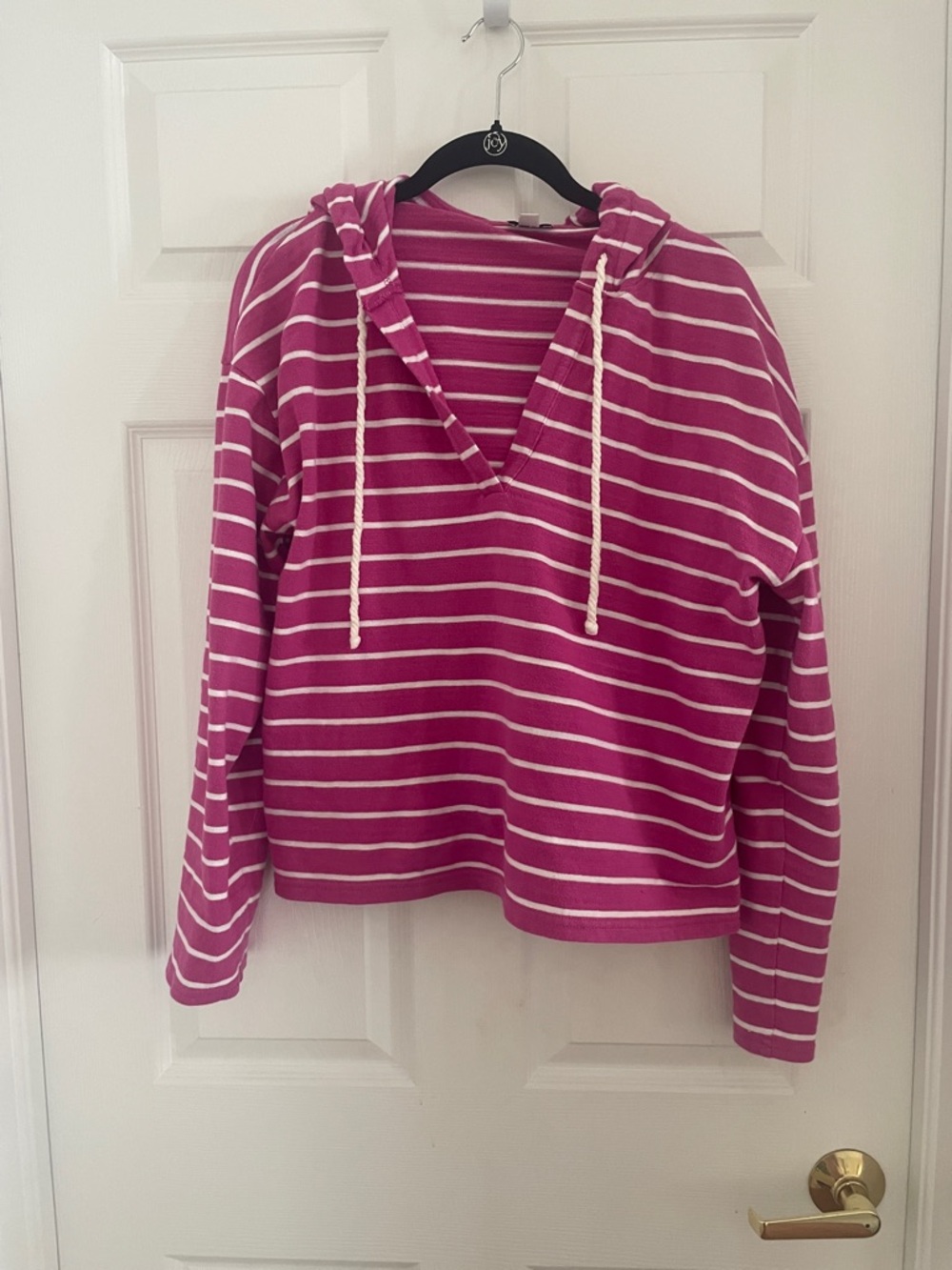 J. Crew Pink and White Striped Knit Top with Hood